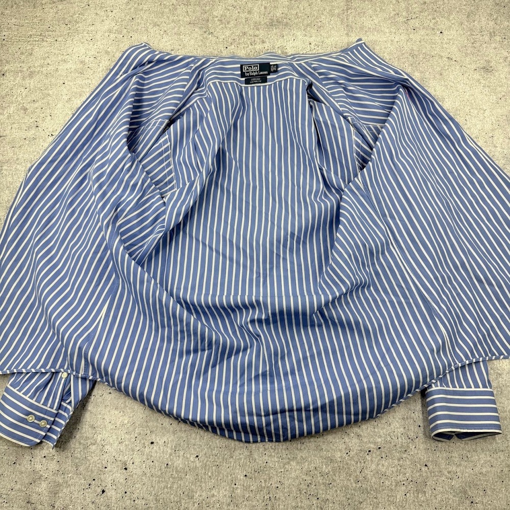 Vintage Polo Ralph Lauren Curham Button Up Blue White Stripes Mens 16.5 32/33 - Picture 2 of 11